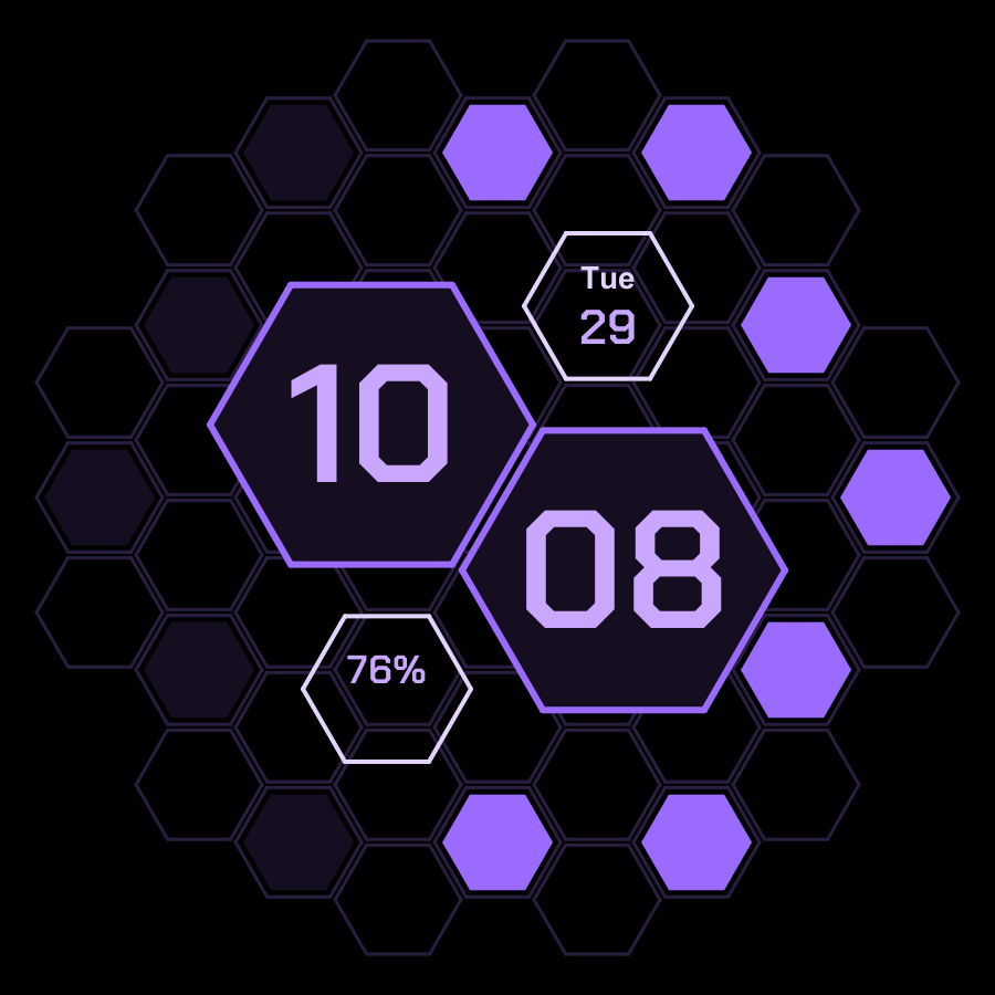 Hex watch face, Lilac theme