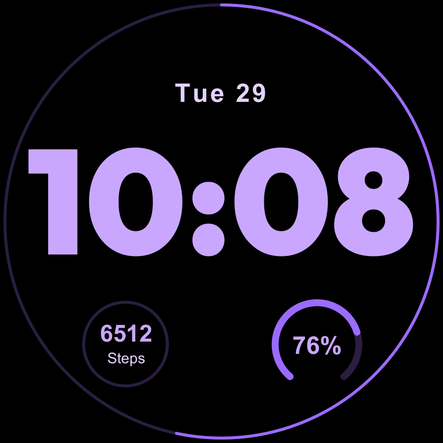 Obsidian Zero watch face, Lilac theme