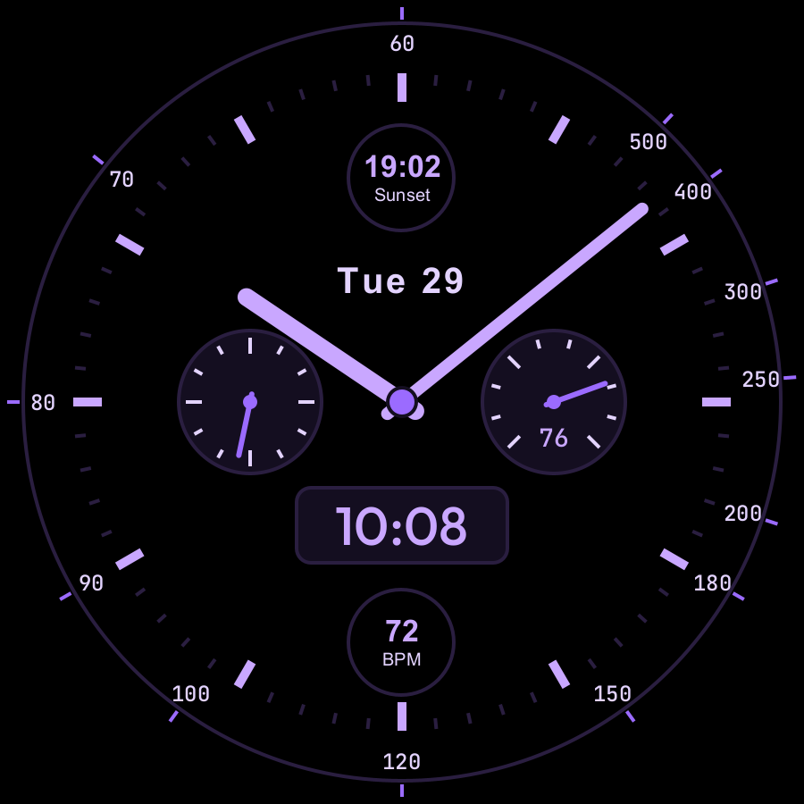 Chrono Hybrid watch face, Lilac theme