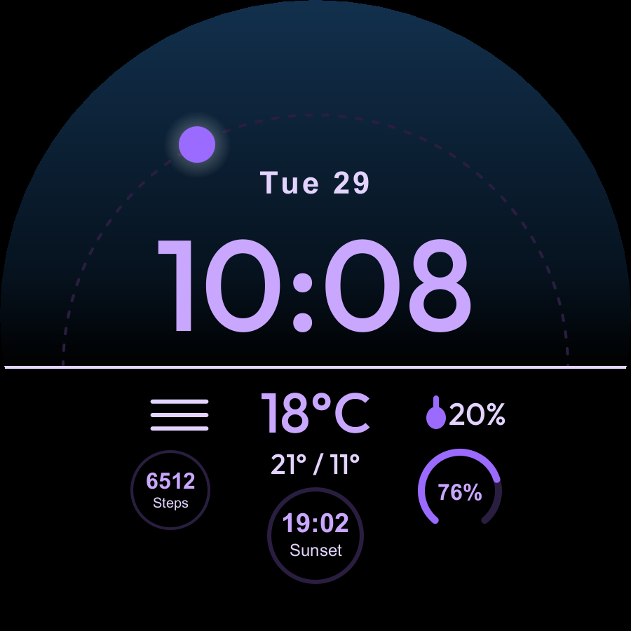 Horizon watch face, Lilac theme