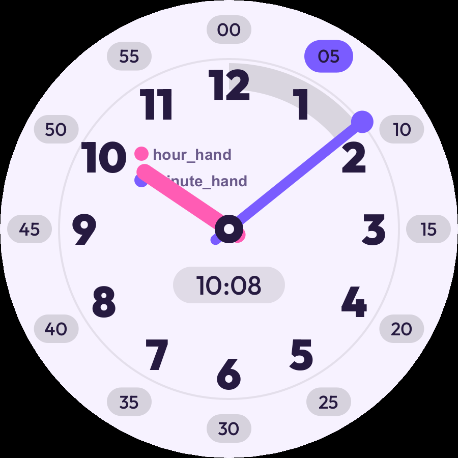Learn Time watch face, Lilac theme