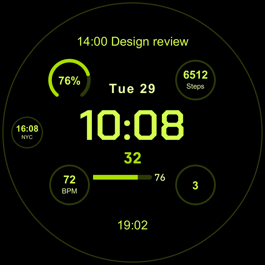 Atlas Pro watch face, Lime theme