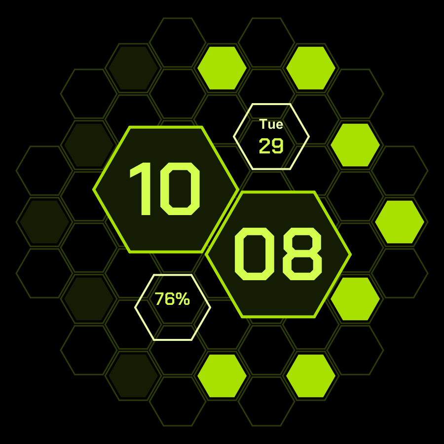 Hex watch face, Lime theme