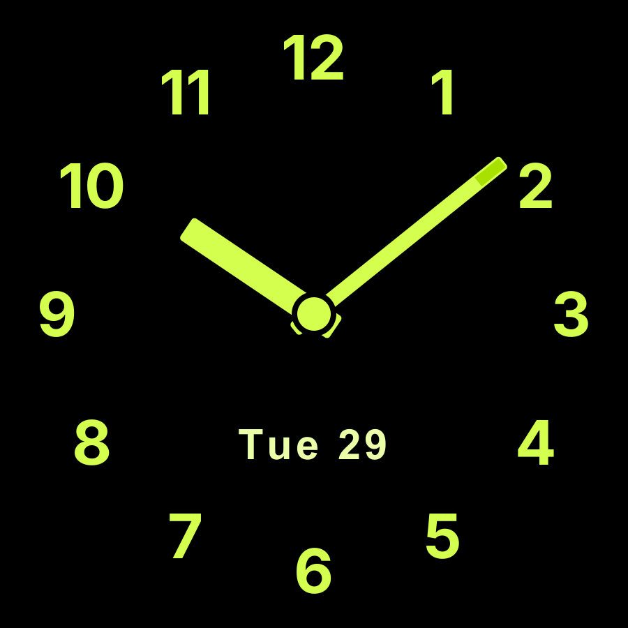 Clear Analog watch face, Lime theme