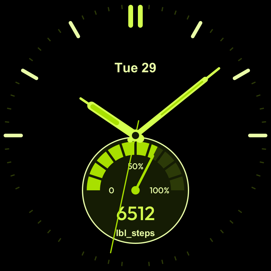 Step Hybrid watch face, Lime theme