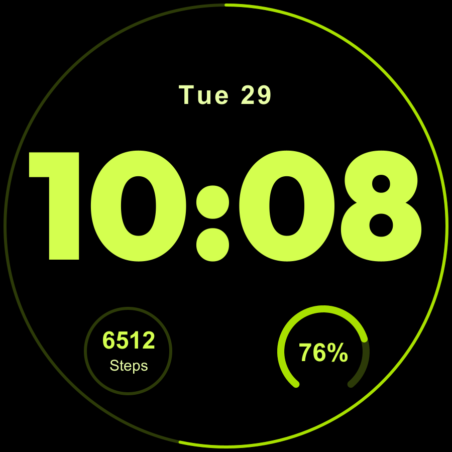 Obsidian Zero watch face, Lime theme