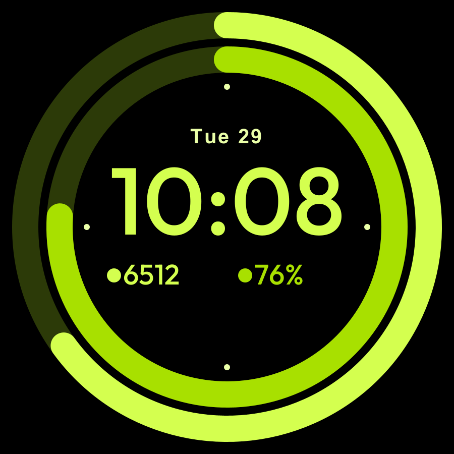 Daily Rings watch face, Lime theme