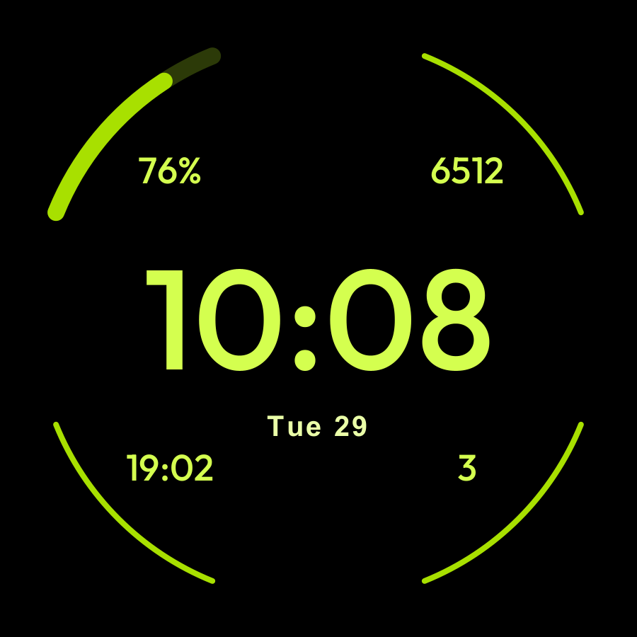 Corners watch face, Lime theme