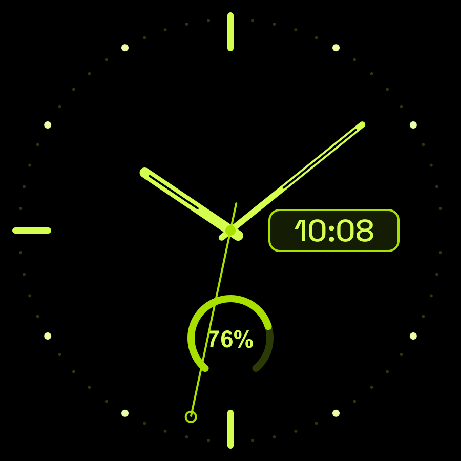 Hybrid Mini watch face, Lime theme
