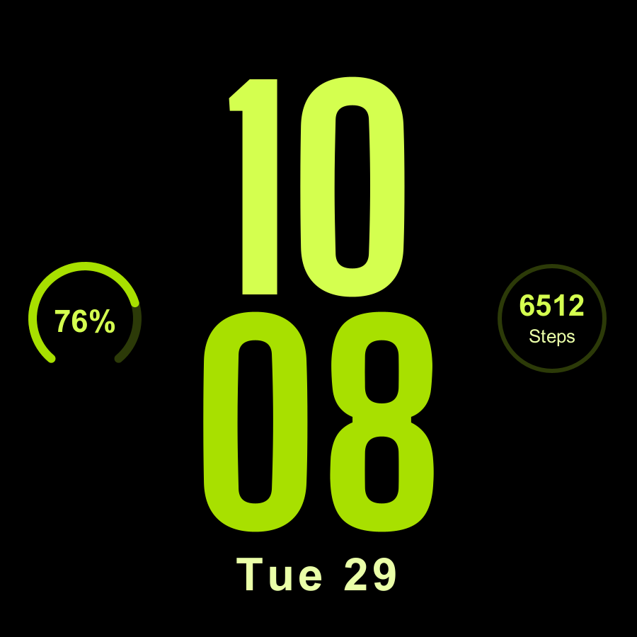 Big Type watch face, Lime theme