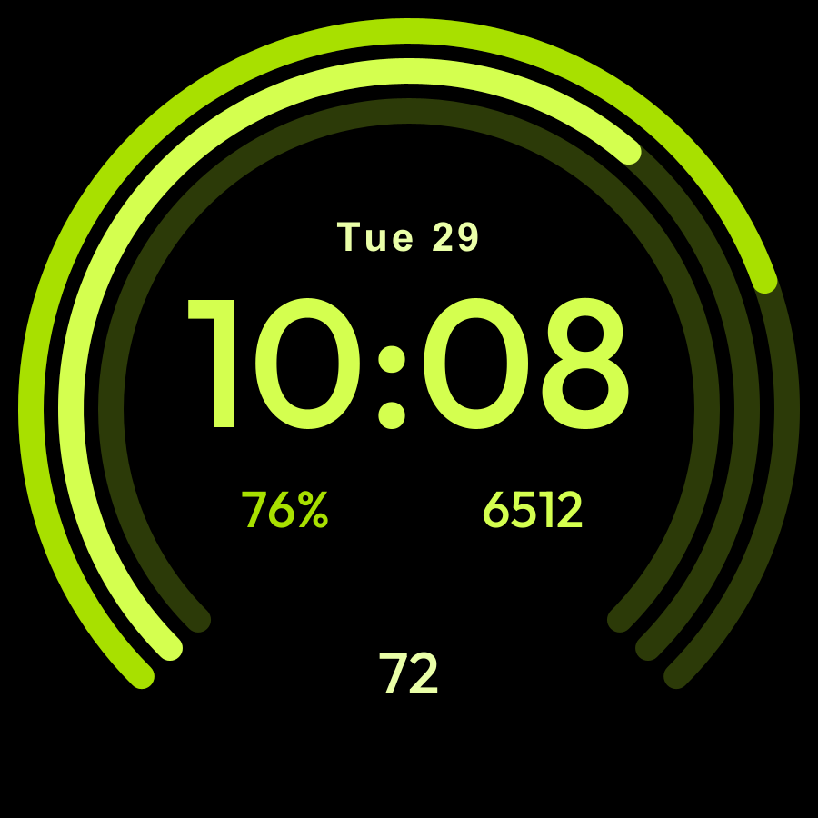 Vitals Arc watch face, Lime theme