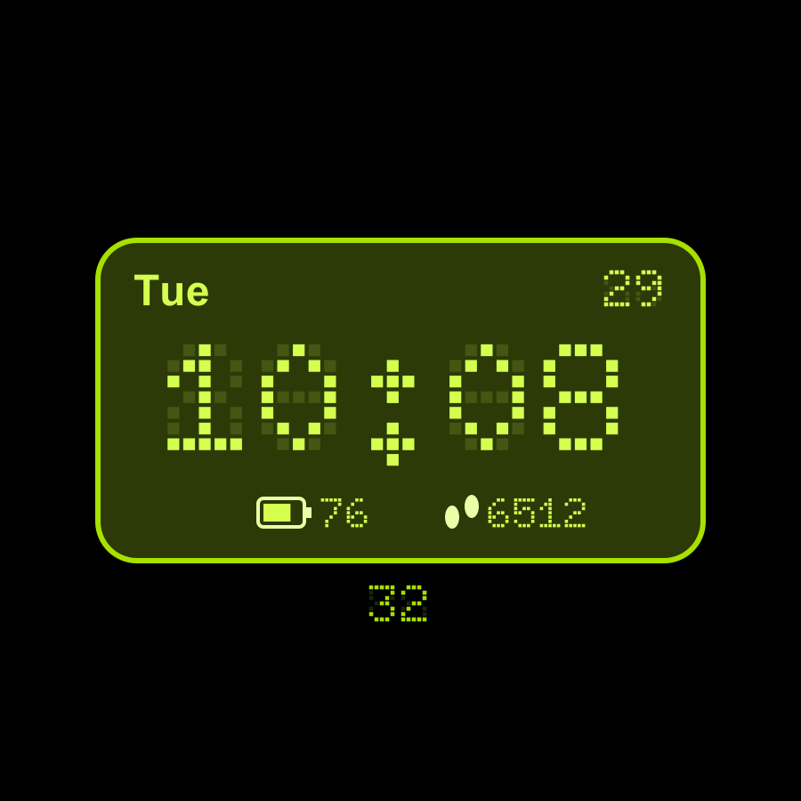 Retro LCD watch face, Lime theme