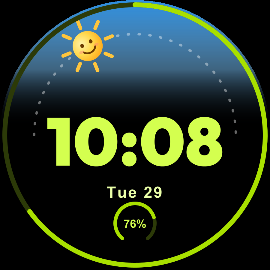 Sunny Kids watch face, Lime theme