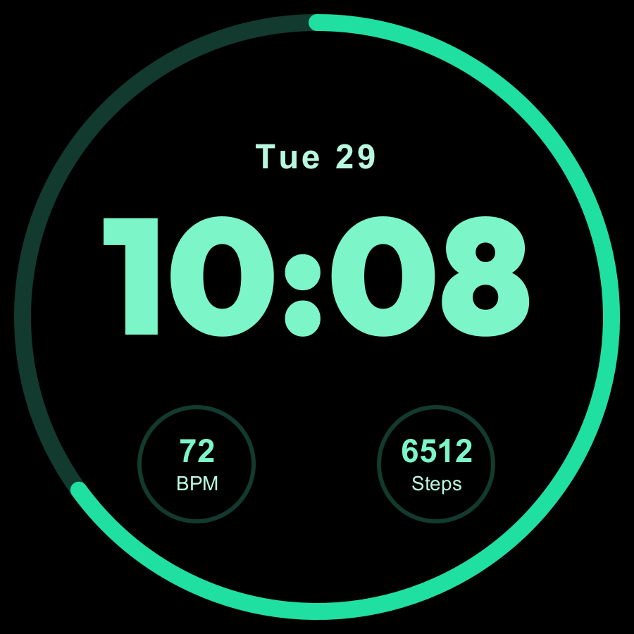 Pulse Lite watch face, Mint theme