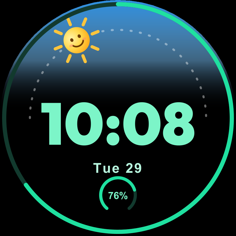 Sunny Kids watch face, Mint theme