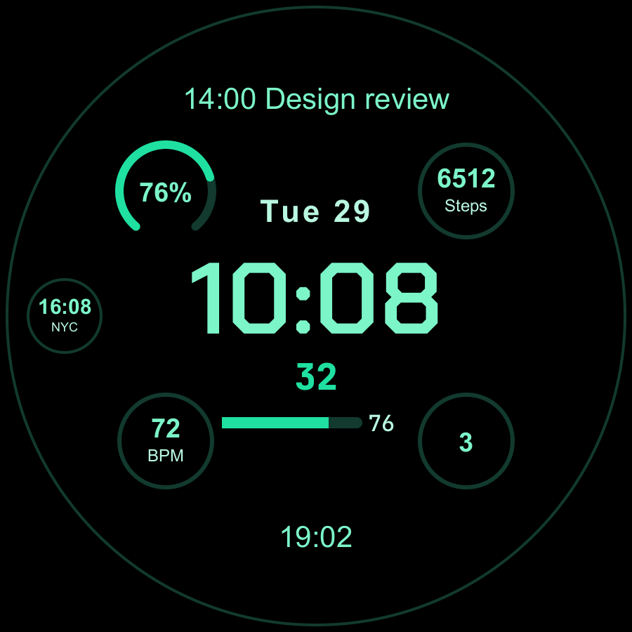 Atlas Pro watch face, Mint theme