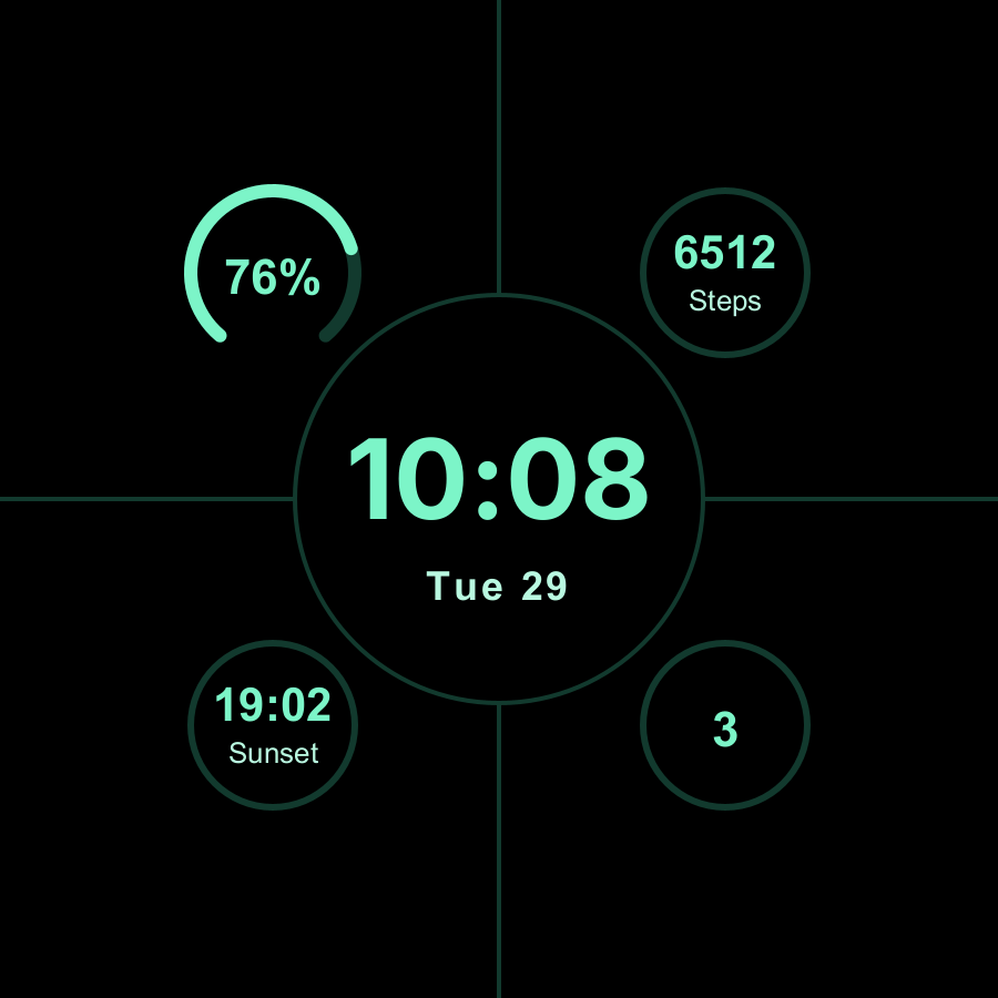 Grid Mono watch face, Mint theme