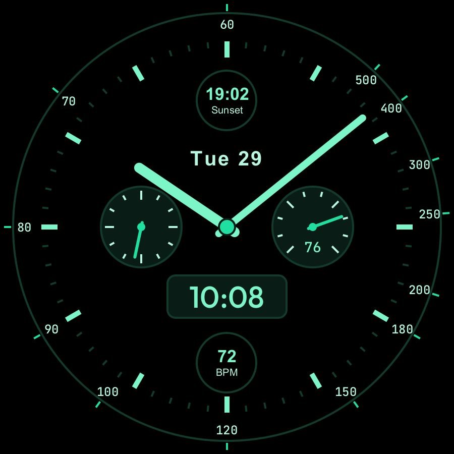 Chrono Hybrid watch face, Mint theme