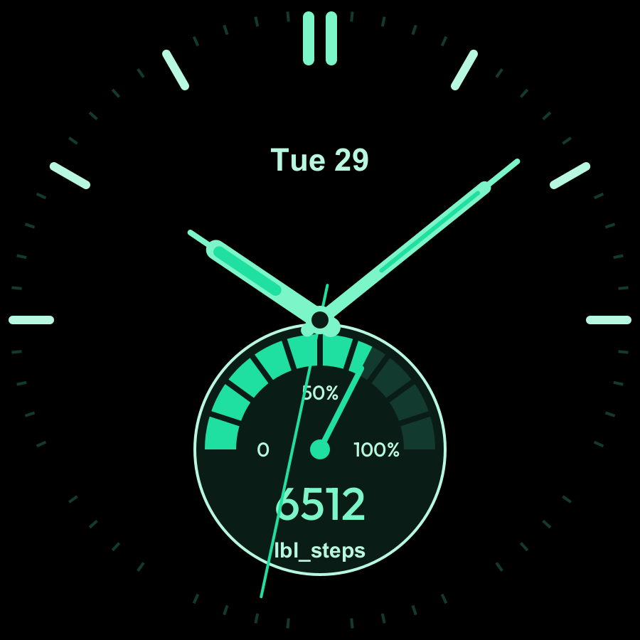 Step Hybrid watch face, Mint theme