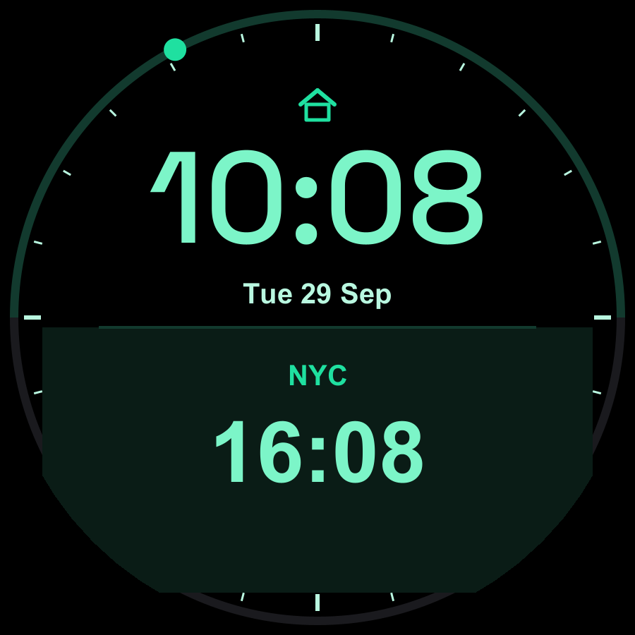 Dual Time watch face, Mint theme