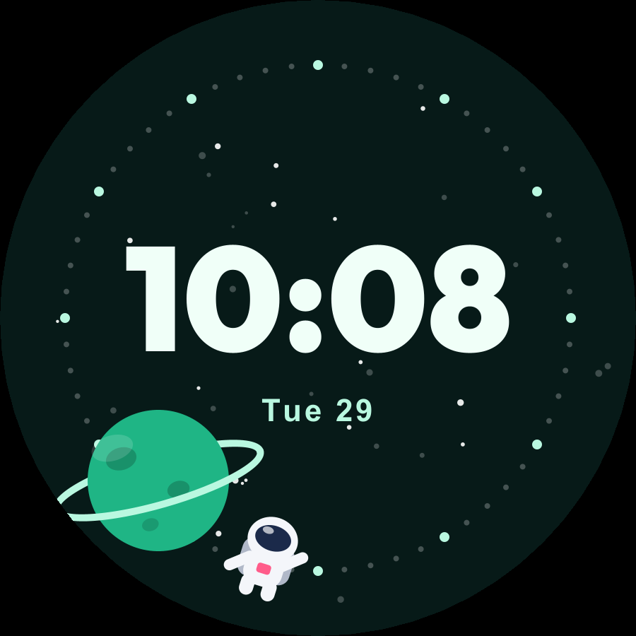 Little Astronaut watch face, Mint theme