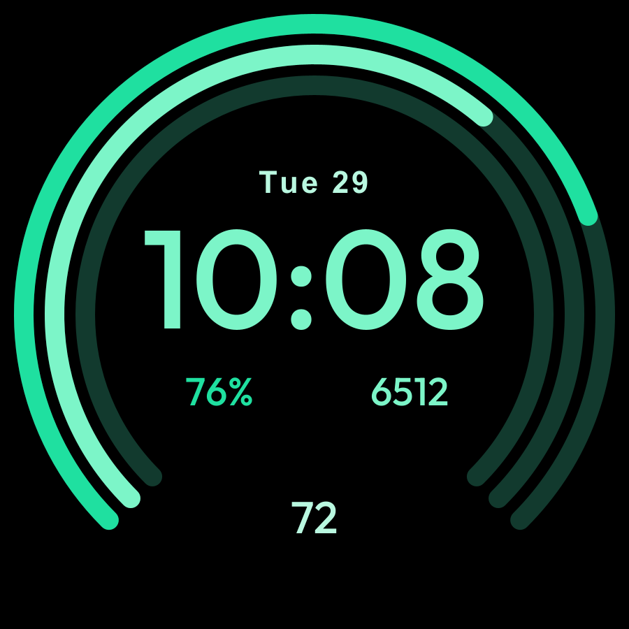 Vitals Arc watch face, Mint theme