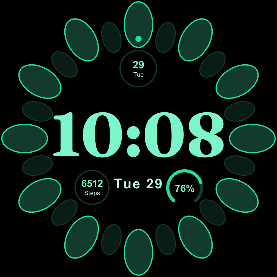 Bloom watch face, Mint theme