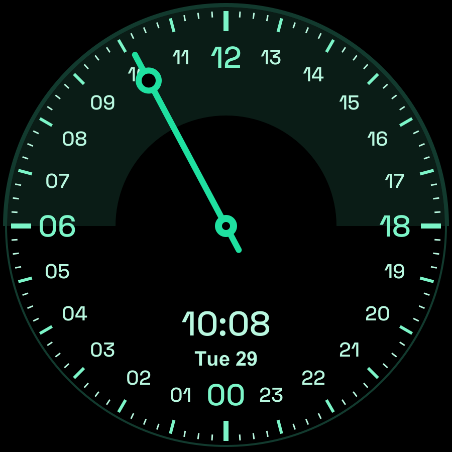 24 Hour watch face, Mint theme