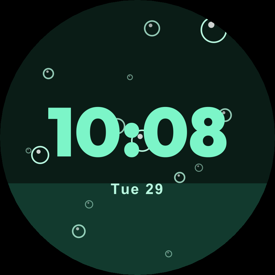 Bubbles watch face, Mint theme
