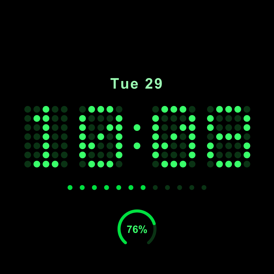 Dot Matrix watch face, Phosphor theme