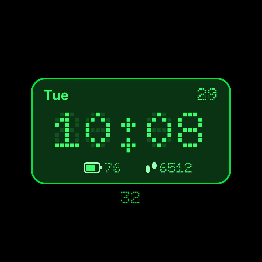 Retro LCD watch face, Phosphor theme