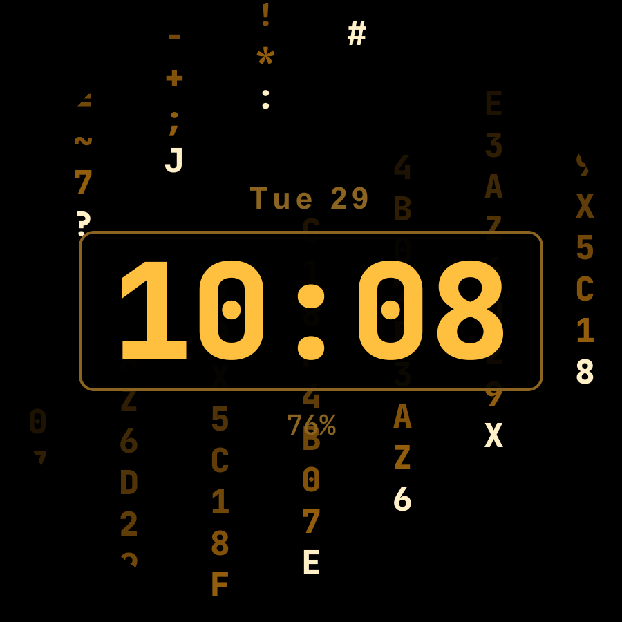 Rain Code watch face, Amber theme