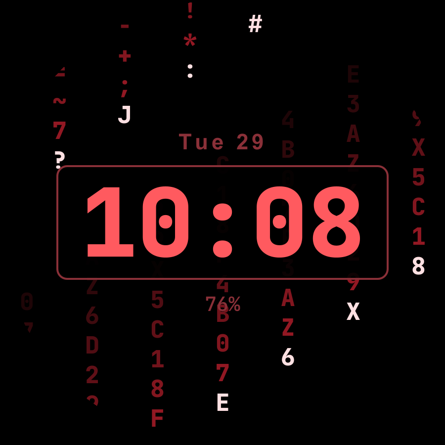 Rain Code watch face, Crimson theme