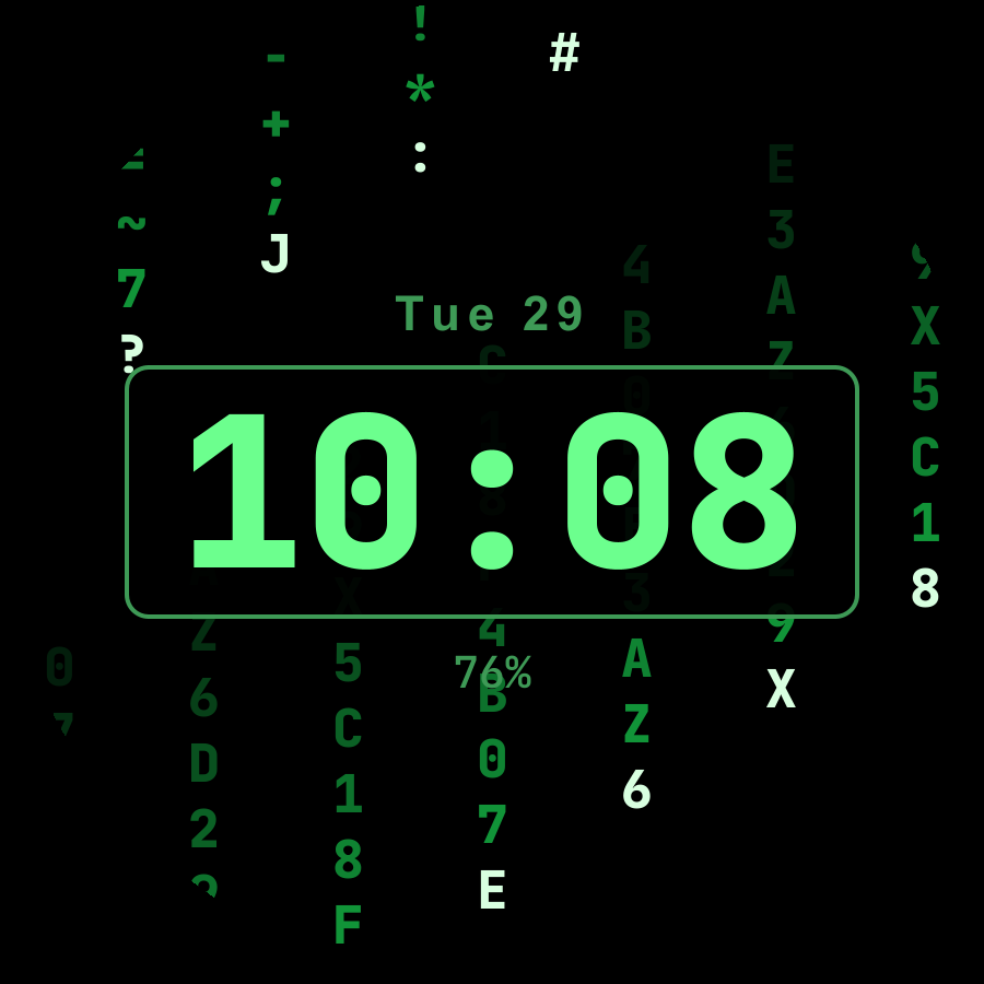 Rain Code watch face, Phosphor theme