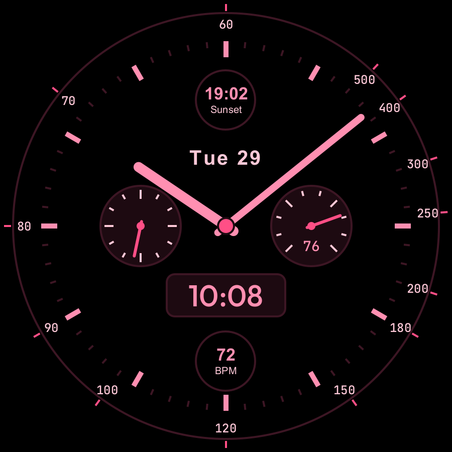 Chrono Hybrid watch face, Rose theme