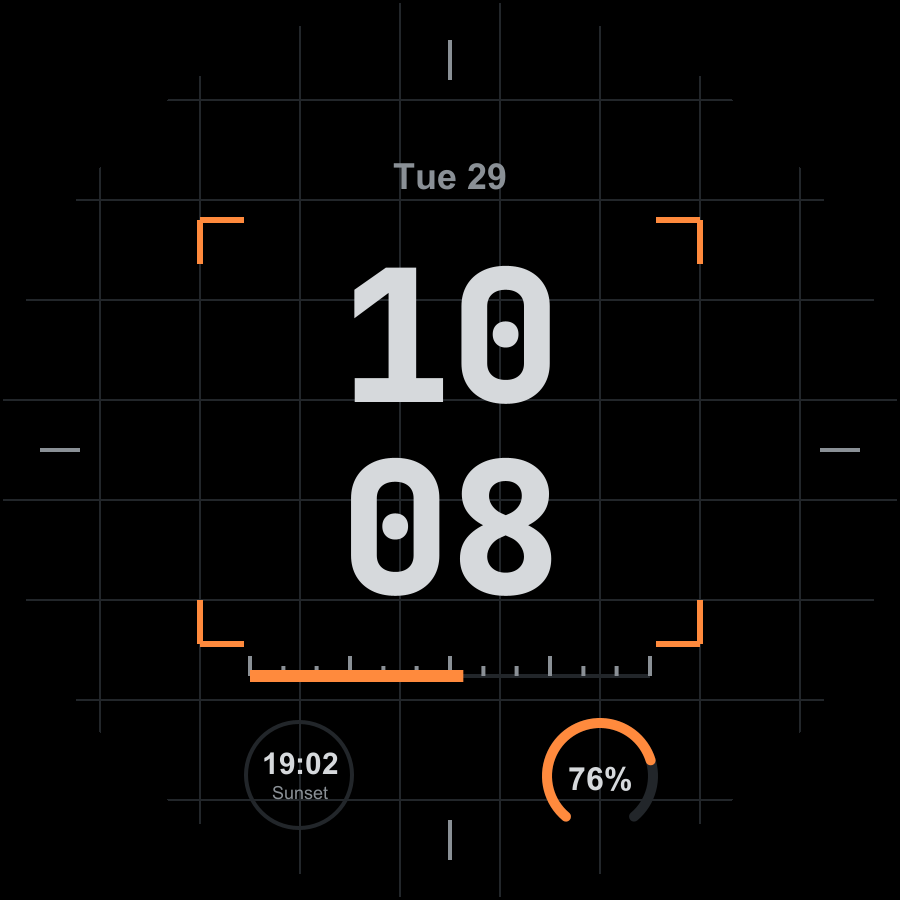 Scout watch face, Graphite theme