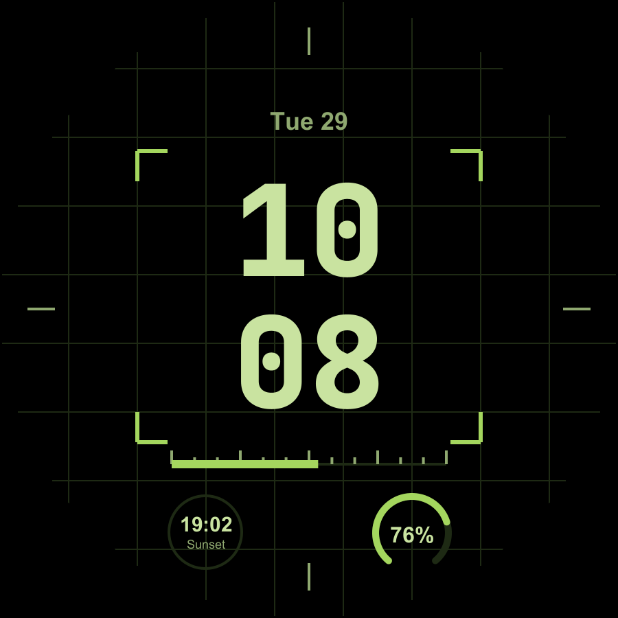 Scout watch face, Olive theme