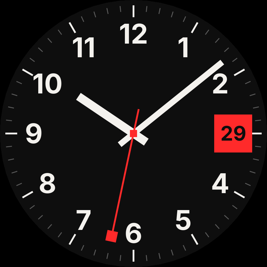 Swiss watch face, Graphite theme